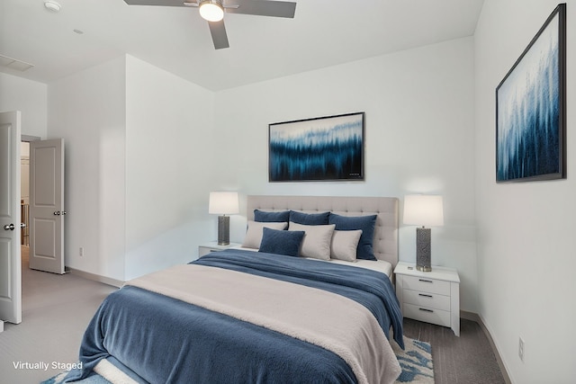 615 Arapaho Dr, Plano, TX 75075 - bedroom featuring light colored carpet, baseboards, and ceiling fan