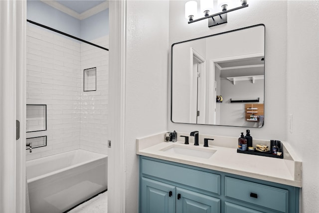 903 Crescent Dr, Highland Village, TX 75077 - full bath featuring crown molding, vanity, and shower / washtub combination