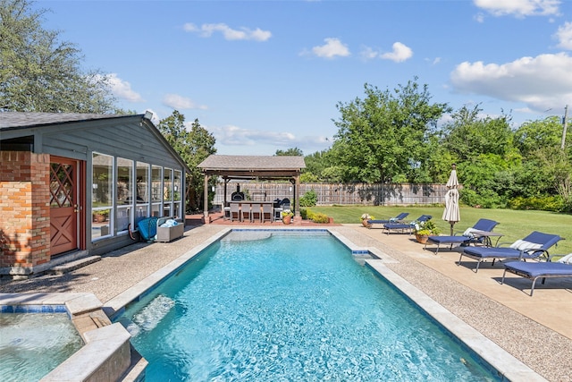 4549 Walnut Hill Ln, Dallas, TX 75229 - view of swimming pool with a patio area, a gazebo, and a pool with connected hot tub