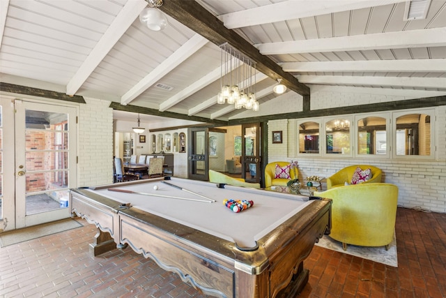 4549 Walnut Hill Ln, Dallas, TX 75229 - playroom featuring brick wall, brick floors, and billiards