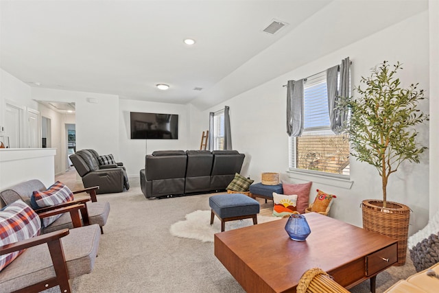 3942 Oak Crk, Denison, TX 75020 - living room with light carpet, attic access, and recessed lighting