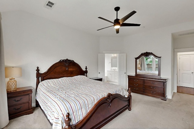 3716 Alder Dr, Mckinney, TX 75071 - carpeted bedroom featuring ensuite bathroom and ceiling fan