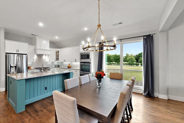 3716 Alder Dr, Mckinney, TX 75071 - dining space with a chandelier, baseboards, dark wood-style flooring, and recessed lighting