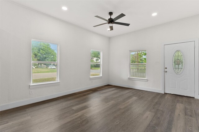 1601 N 11th St, Waco, TX 76707 - entrance foyer featuring a ceiling fan, wood finished floors, baseboards, and recessed lighting