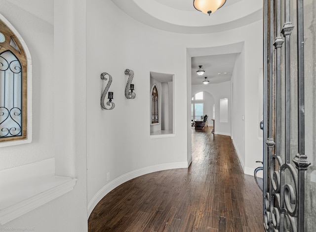 2139 Devonblue Dr, Forney, TX 75126 - entrance foyer with arched walkways and dark wood-style flooring