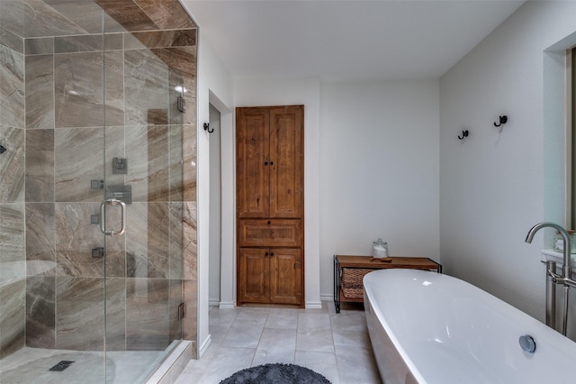 8820 Hunters Glen Trl, Fort Worth, TX 76120 - full bathroom featuring a freestanding tub, a shower stall, and tile patterned flooring