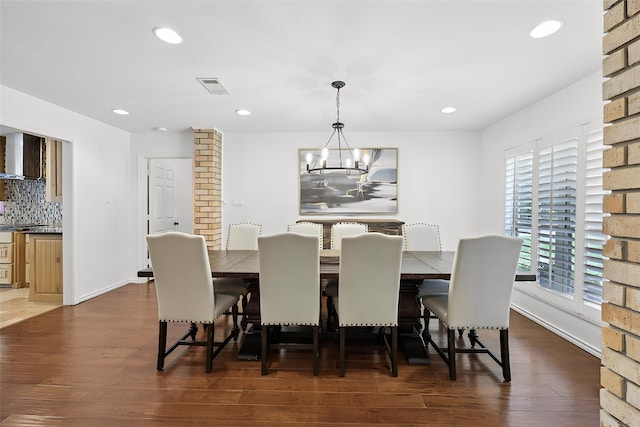 8820 Hunters Glen Trl, Fort Worth, TX 76120 - dining space featuring dark wood-style flooring, a chandelier, and recessed lighting