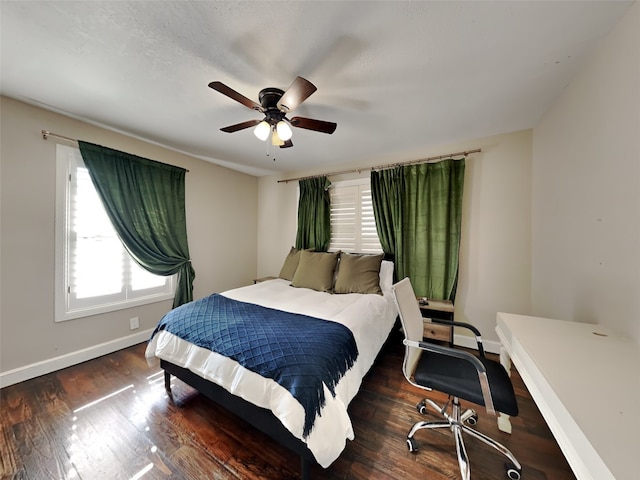3127 Pastor St, Dallas, TX 75212 - bedroom featuring baseboards, wood finished floors, and ceiling fan