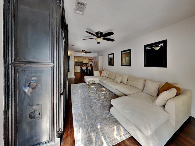 3127 Pastor St, Dallas, TX 75212 - living area with ceiling fan and dark wood finished floors