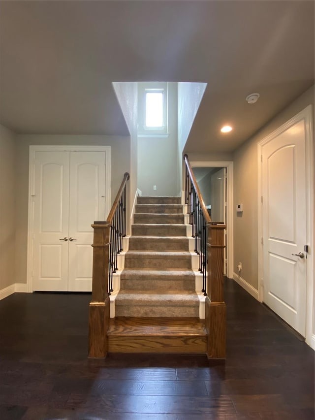4434 Vineyard Creek Dr, Grapevine, TX 76051 - stairs featuring hardwood / wood-style flooring, baseboards, and recessed lighting