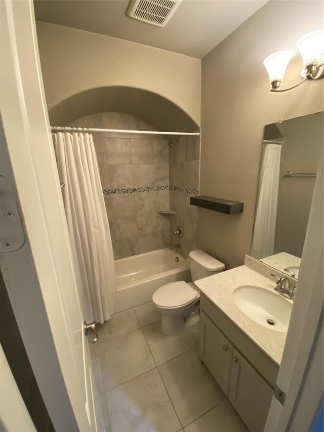 4434 Vineyard Creek Dr, Grapevine, TX 76051 - full bathroom with tile patterned floors, shower / bathtub combination with curtain, vanity, and toilet
