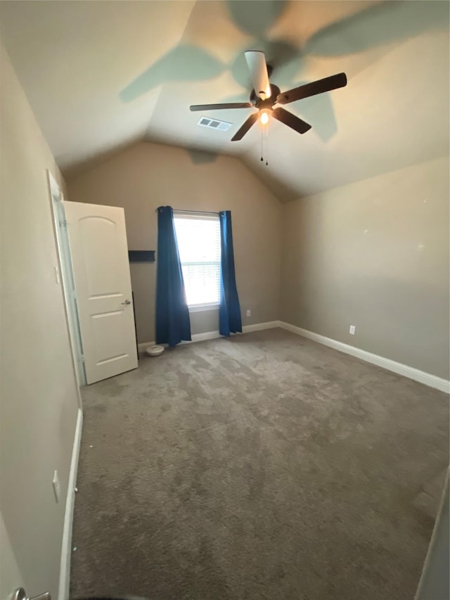 4434 Vineyard Creek Dr, Grapevine, TX 76051 - unfurnished bedroom with lofted ceiling, baseboards, carpet flooring, and ceiling fan