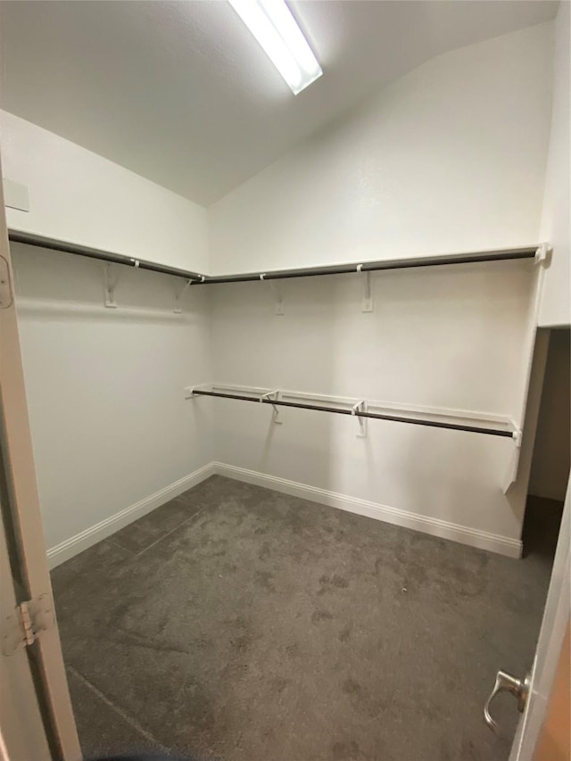 4434 Vineyard Creek Dr, Grapevine, TX 76051 - walk in closet featuring vaulted ceiling and dark carpet