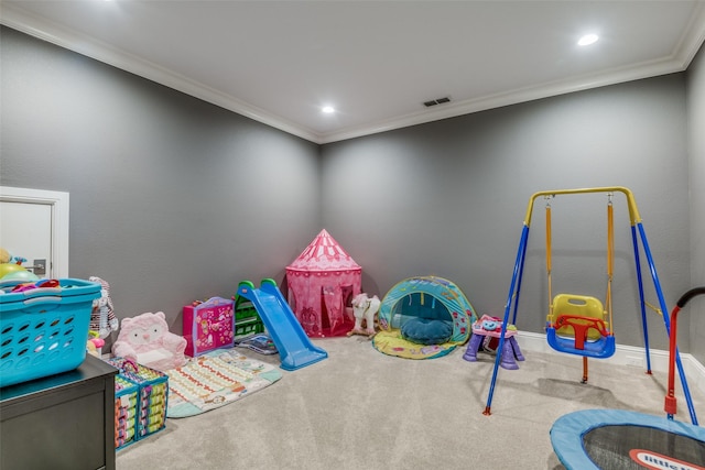 6009 Westchester Ln, Frisco, TX 75034 - rec room with carpet, crown molding, and recessed lighting
