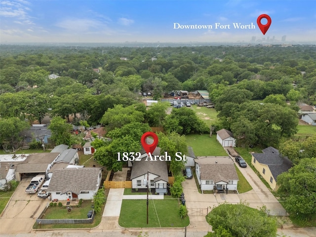 1832 Arch St, Fort Worth, TX 76105 - aerial perspective of suburban area featuring a heavily wooded area