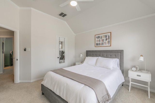 415 Saddle Tree Trl, Coppell, TX 75019 - bedroom featuring crown molding, carpet, baseboards, lofted ceiling, and a ceiling fan