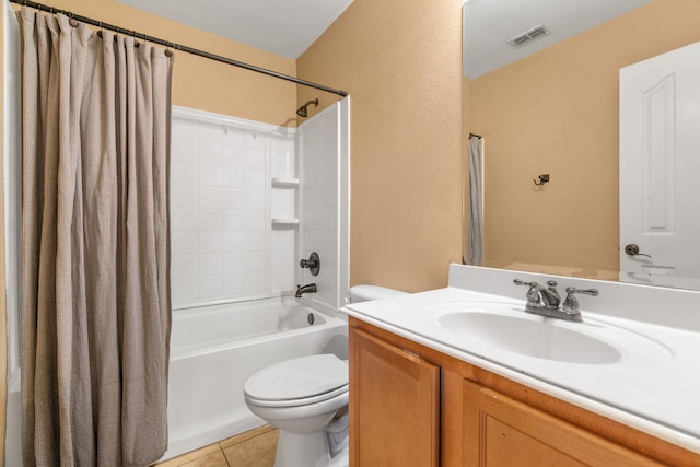 632 Shotwell St, Crowley, TX 76036 - full bathroom featuring toilet, shower / bath combo, tile patterned flooring, and vanity