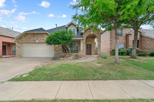 632 Shotwell St, Crowley, TX 76036 - traditional home featuring brick siding, a garage, roof with shingles, driveway, and a front yard