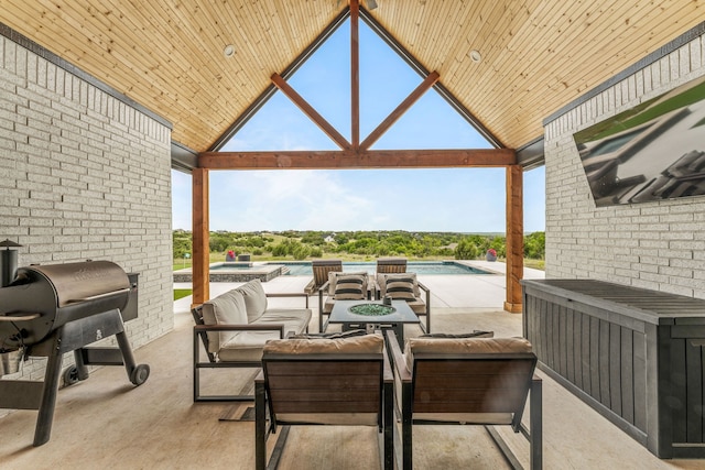 5219 Old Dennis Rd, Weatherford, TX 76087 - view of patio / terrace with a gazebo, an outdoor hangout area, an outdoor pool, area for grilling, and a jacuzzi