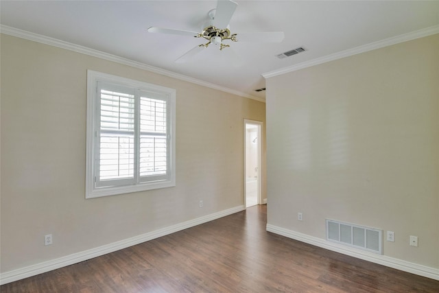7712 Ravenswood Rd, Granbury, TX 76049 - empty room featuring a ceiling fan, dark wood-style floors, crown molding, and baseboards