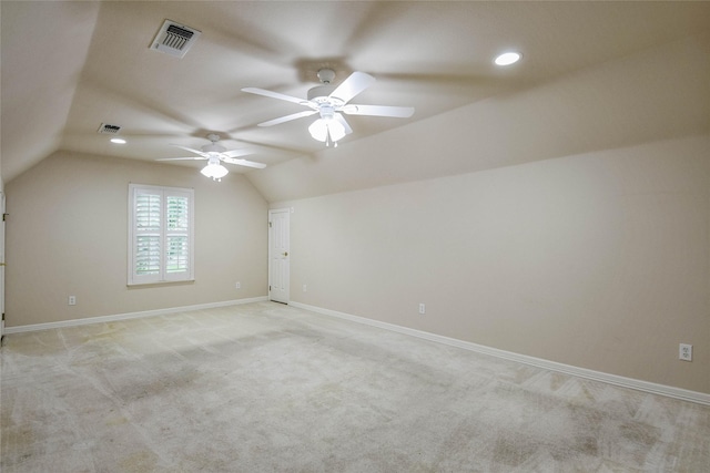7712 Ravenswood Rd, Granbury, TX 76049 - bonus room featuring ceiling fan, vaulted ceiling, light carpet, baseboards, and recessed lighting