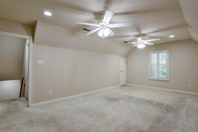 7712 Ravenswood Rd, Granbury, TX 76049 - bonus room featuring vaulted ceiling, light carpet, a ceiling fan, recessed lighting, and baseboards