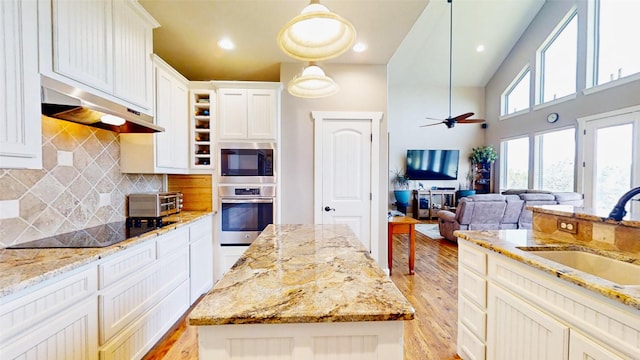 2807 Wind Point Ct, Tolar, TX 76476 - kitchen featuring stainless steel appliances, a sink, light wood-type flooring, under cabinet range hood, and a kitchen island