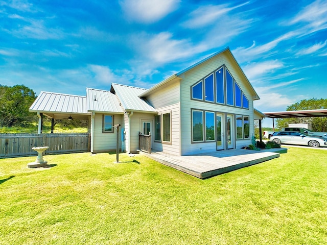 2807 Wind Point Ct, Tolar, TX 76476 - back of property featuring ceiling fan, a deck, and metal roof