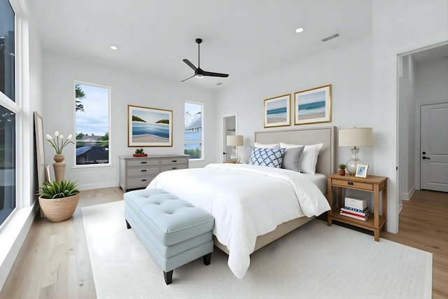 733 El Barco, Corsicana, TX 75109 - bedroom with wood finished floors, baseboards, recessed lighting, and a ceiling fan