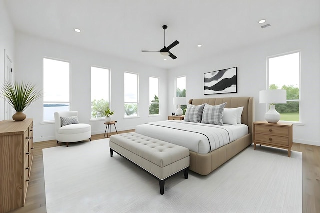 733 El Barco, Corsicana, TX 75109 - bedroom with light wood finished floors, recessed lighting, baseboards, and a ceiling fan