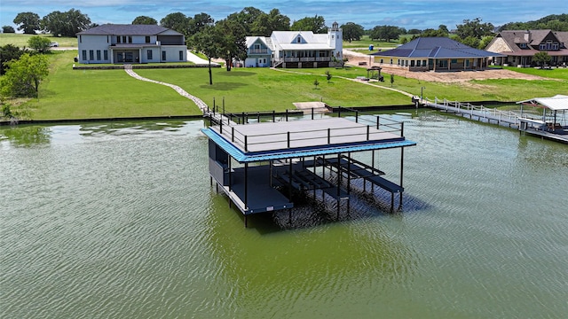 733 El Barco, Corsicana, TX 75109 - dock area with a water view, boat lift, and a yard
