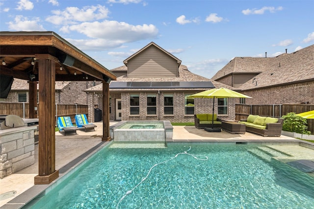 5909 Horsetail Dr, Mckinney, TX 75071 - view of pool featuring an outdoor living space, a fenced backyard, a patio area, and a pool with connected hot tub