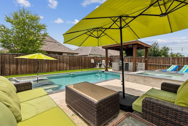 5909 Horsetail Dr, Mckinney, TX 75071 - view of pool featuring a patio area, a fenced backyard, a hot tub, and area for grilling