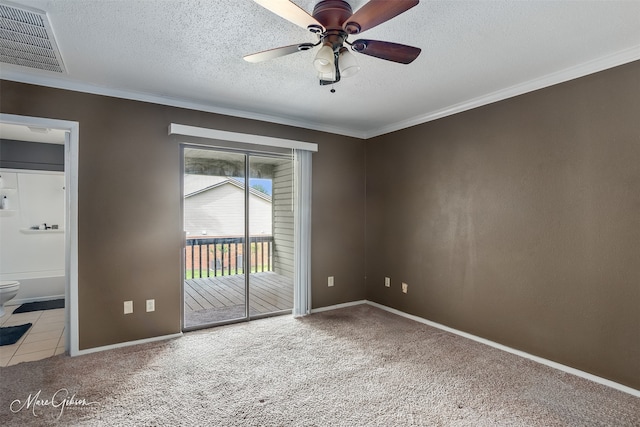 3636 Greenacres Place Dr Unit 33, Bossier City, LA 71111 - unfurnished room with carpet floors, ornamental molding, a ceiling fan, baseboards, and a textured ceiling