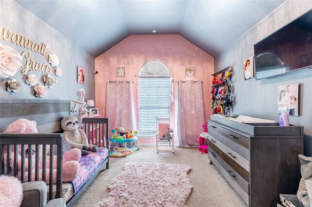 6500 Fannin Farm Way, Arlington, TX 76001 - carpeted bedroom featuring lofted ceiling