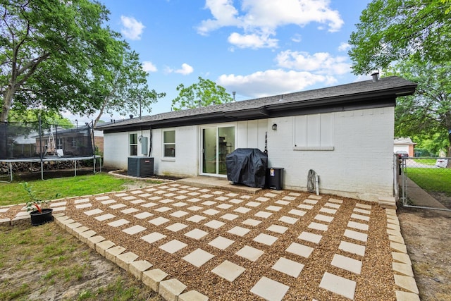 1807 W Belden St, Sherman, TX 75092 - rear view of property with a trampoline, brick siding, a patio area, and fence