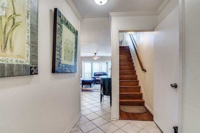 4559 N O Connor Rd Unit 2289, Irving, TX 75062 - stairs with tile patterned floors, baseboards, and ornamental molding