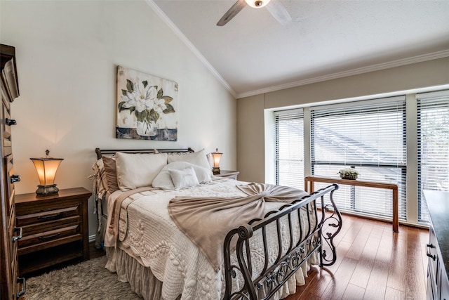 4559 N O Connor Rd Unit 2289, Irving, TX 75062 - bedroom with lofted ceiling, ornamental molding, wood finished floors, and ceiling fan