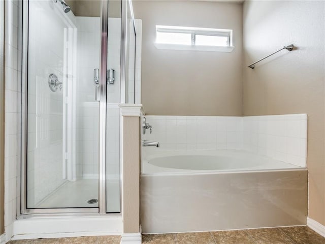 1341 Bristol Ln, Providence Village, TX 76227 - full bathroom with a garden tub, a stall shower, and tile patterned flooring