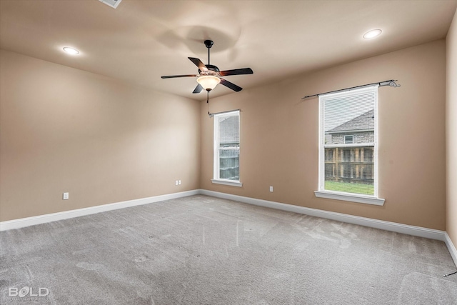 9214 Mykanos Trl, Shreveport, LA 71106 - spare room with baseboards, ceiling fan, carpet flooring, and recessed lighting