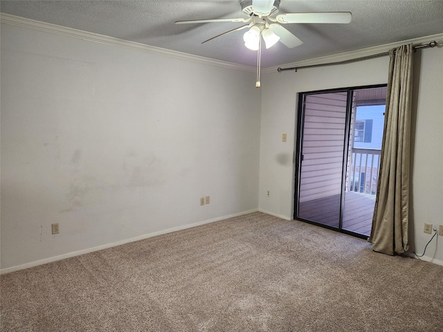 3636 Greenacres Place Dr Unit 45, Bossier City, LA 71111 - carpeted empty room with a ceiling fan, ornamental molding, a textured ceiling, and baseboards