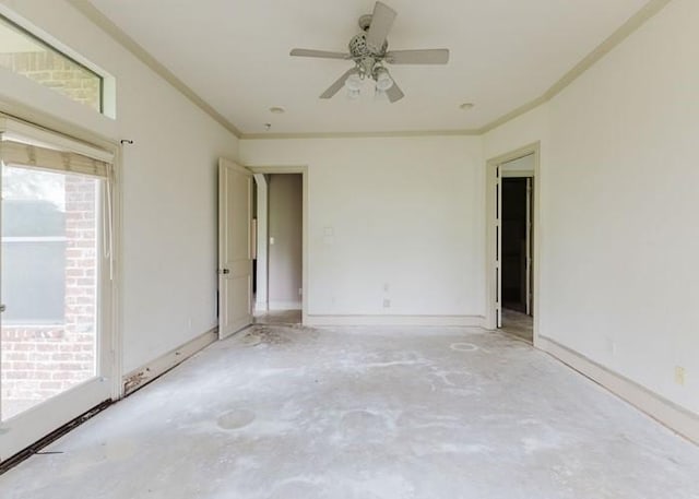 215 Harvest Rdg, Mclendon Chisholm, TX 75032 - unfurnished room with ornamental molding, concrete flooring, a ceiling fan, and baseboards