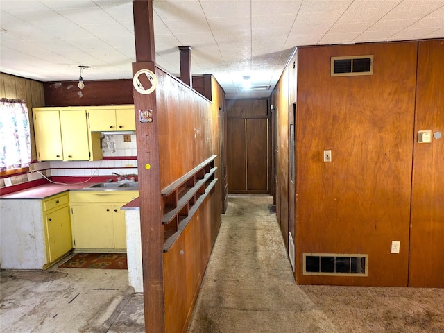 2214 N Woodland St, Amarillo, TX 79107 - corridor featuring a sink, wooden walls, and carpet flooring