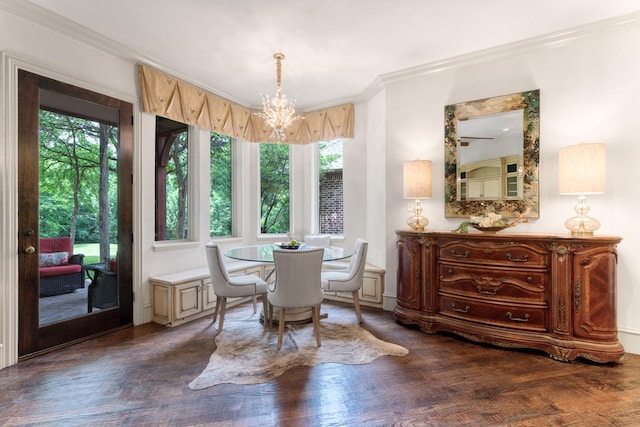 2306 Autumn Run Ct, Cedar Hill, TX 75104 - dining space with a chandelier, dark wood finished floors, and crown molding