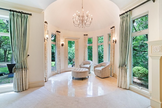 2306 Autumn Run Ct, Cedar Hill, TX 75104 - sitting room with a chandelier, healthy amount of natural light, baseboards, and ornamental molding