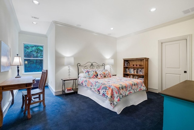 2306 Autumn Run Ct, Cedar Hill, TX 75104 - bedroom featuring crown molding, dark carpet, recessed lighting, baseboards, and an office area