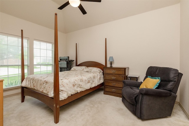 3404 Brookshire Run, Corinth, TX 76210 - bedroom with light carpet, vaulted ceiling, and ceiling fan