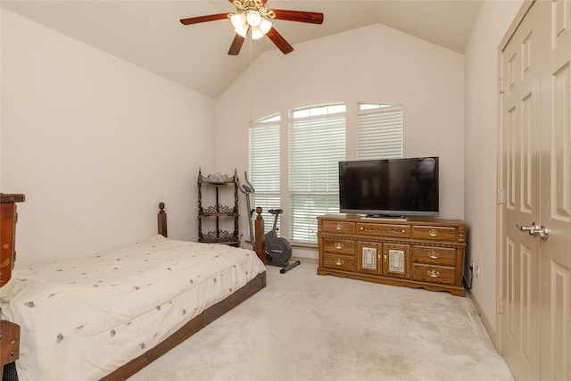 3404 Brookshire Run, Corinth, TX 76210 - bedroom featuring carpet, vaulted ceiling, a closet, and ceiling fan