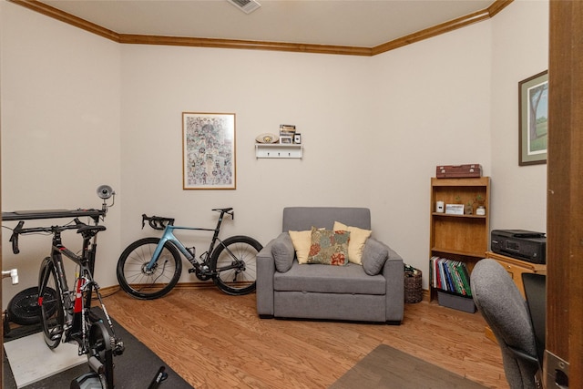 3404 Brookshire Run, Corinth, TX 76210 - exercise room featuring wood finished floors, ornamental molding, and baseboards