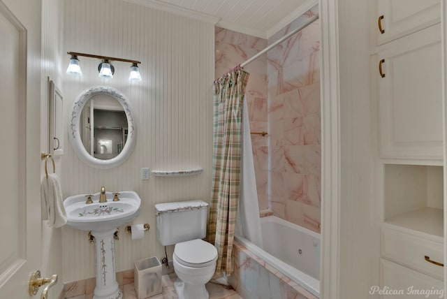 6706 Querbes Dr, Shreveport, LA 71106 - full bathroom featuring tiled shower / bath, crown molding, and toilet
